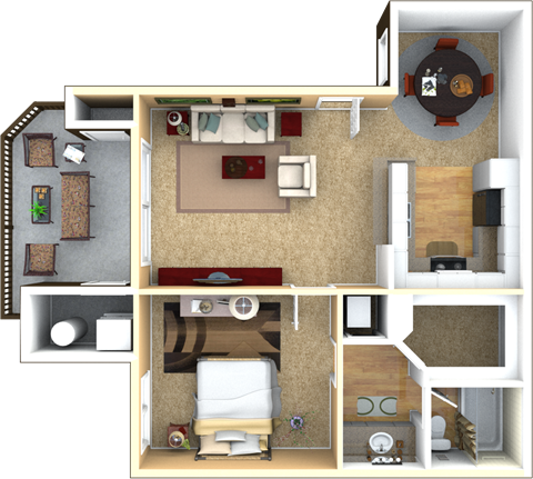 Floor plan for 1 bed, 1 bath, 656 sqft